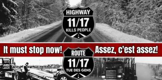 Route 11/17 : Des actions sont urgentes pour la Transcanadienne en Ontario Photo représentant les enjeux et les accidents qui ont lieu trop souvent sur la route 11/17 dans le nord de l'Ontario, une Transcanadienne trop peu sécuritaire. Image du Groupe Facebook Hwy 11/17 kills people - La Route 11/17 tue des gens.