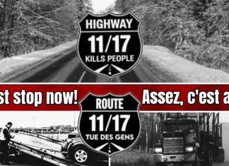 Route 11/17 : Des actions sont urgentes pour la Transcanadienne en Ontario Photo représentant les enjeux et les accidents qui ont lieu trop souvent sur la route 11/17 dans le nord de l'Ontario, une Transcanadienne trop peu sécuritaire. Image du Groupe Facebook Hwy 11/17 kills people - La Route 11/17 tue des gens.
