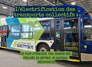 L’électrification des transports collectifs : une course contre la réalité Autobus électrique symbolisant l'électrification des transports collectifs, un virage difficile, voire irréaliste.