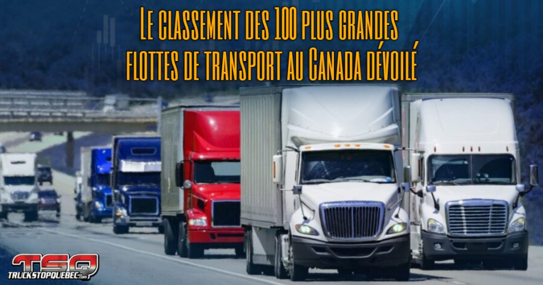 Camions de transport sur la route, illustrant l’activité continue du transport routier au Canada, pour accompagner un article sur les plus grosses flottes de camionnage au pays.