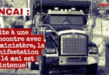 Manifestation de l’ANCAI : les camionneurs artisans passeront à l’action le 14 mai Camions qui travaillent sur un chantier, symbolisant la grogne de l'ANCAI et la manifestation du 14 mai prévue pour dénoncer certaines pratiques.