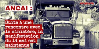 Manifestation de l’ANCAI : les camionneurs artisans passeront à l’action le 14 mai Camions qui travaillent sur un chantier, symbolisant la grogne de l'ANCAI et la manifestation du 14 mai prévue pour dénoncer certaines pratiques.