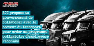L’Alliance Canadienne du Camionnage presse Ottawa de mieux encadrer l’embauche d’étudiants et de travailleurs étrangers Camions dans un truckstop, représentant le secteur du camionnage canadien en référence à l’Alliance Canadienne du Camionnage qui presse Ottawa de mieux encadrer l’embauche d’étudiants et de travailleurs étrangers