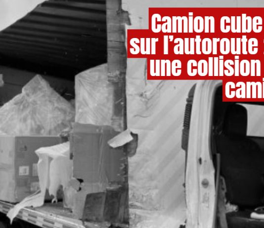 Camion cube éventré sur l’autoroute 25 après une collision avec un camion lourd Camion cube éventré sur l'autoroute 25 après une collision avec un camion lourd le 6 mai 2025.