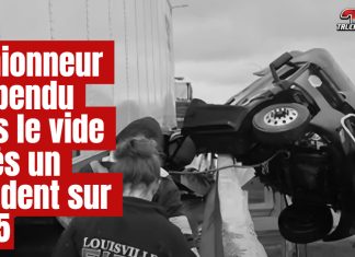 Un camionneur suspendu dans le vide après un accident sur l’I-65 Un camionneur a vécu l’angoisse de sa vie dimanche matin à Louisville, au Kentucky, alors que la cabine de son semi-remorque s’est retrouvée suspendue dans le vide après un accident sur l’autoroute surélevée I-65.