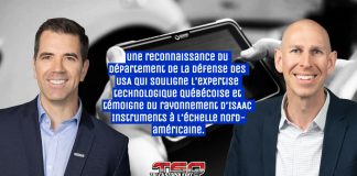 ISAAC maintenant certifiée par le département de la Défense des États-Unis Jacques DeLarochellière, PDG d’ISAAC Instruments, et Sam Sussenguth, chef des ventes, présentent la certification du Département de la Défense des États-Unis pour le transport militaire sensible, grâce à la plateforme télématique ISAAC.