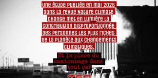 Réchauffement climatique : les plus riches en cause, mais le camionnage souvent visé Camion roulant sur une autoroute, dégageant de la fumée à l’échappement, illustrant la contribution du camionnage aux émissions de gaz à effet de serre, dans le contexte plus large des inégalités de richesse liées au réchauffement climatique.