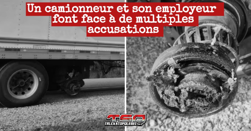 Photos montrant l’état des roues d’un camion lourd après leur détachement sur la route 11 à Mattice-Val-Côté, en Ontario, le 12 mai 2025. L’image met en évidence la défaillance du moyeu de l’essieu avant ayant causé l’incident, et le camionneur a été arrêté. (Source : Police provinciale de l’Ontario)