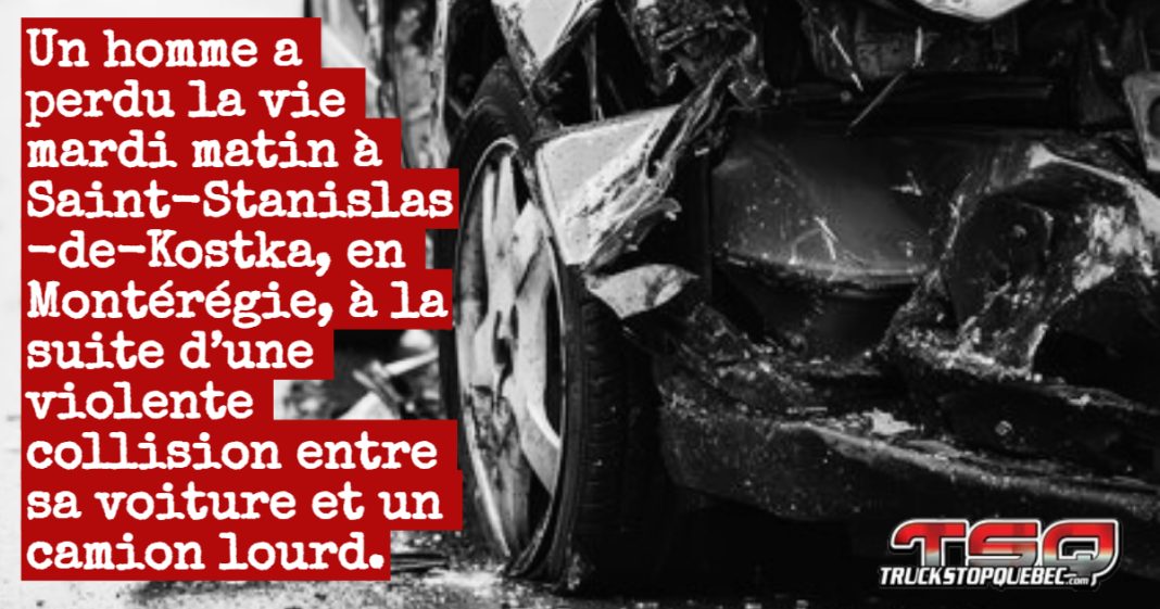 Un homme a perdu la vie mardi matin à Saint-Stanislas-de-Kostka, en Montérégie, à la suite d’une violente collision entre sa voiture et un camion lourd (photo: voiture accidentée).