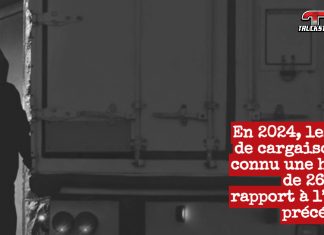 Vols de cargaisons : le fléau invisible qui frappe la chaine d’approvisionnement américaine Une recrudescence inquiétante des vols de marchandises, représentée par un camion semi-remorque et un voleur qui rôde autour de la marchandise.