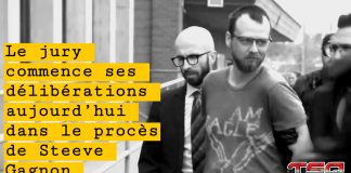 Le jury appelé à trancher dans le procès de Steeve Gagnon à la suite du drame d’Amqui : Steeve Gagnon, menotté et escorté par des agents, marche vers le palais de justice de Rimouski dans le cadre de son procès pour les événements survenus à Amqui. (Capture d'écran)