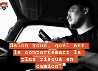 Sécurité routière : les comportements à risque se multiplient, sauf chez les camionneurs mieux outillés Un nouveau rapport sur la sécurité routière de Lytx révèle que les collisions sont en hausse et que les comportements à risque sont plus fréquents chez les camionneurs qui ne bénéficient pas d’un bon encadrement ou d’outils technologiques, symbolisé sur cette image par un conducteur de camion lourds qui utilise son cellulaire au volant.