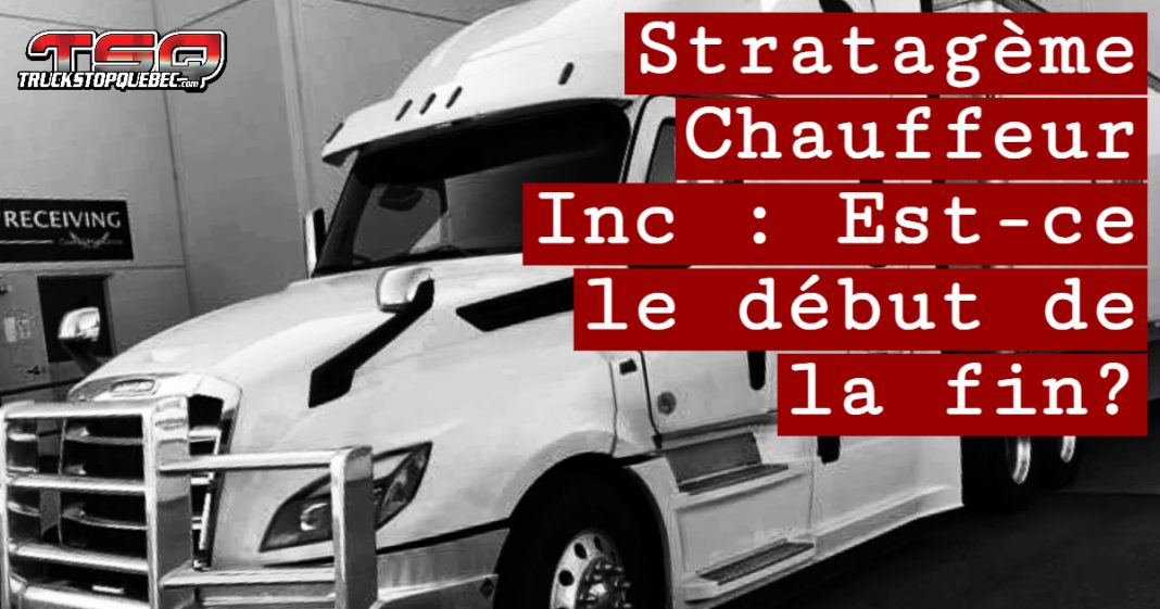 Camion de transport stationné à un quai de chargement pour une cueillette, illustrant l’environnement quotidien de l’industrie du camionnage dans cet article lié au Stratagème Chauffeur Inc.
