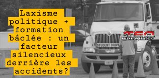 Formation des camionneurs au Canada et aux États-Unis : un scandale encore trop toléré? Formateur en conduite de camion debout près de son véhicule, dans un stationnement aménagé avec des cônes de signalisation, utilisé pour la formation pratique (pour article Formation des camionneurs au Canada et aux États-Unis : un scandale encore trop toléré?)