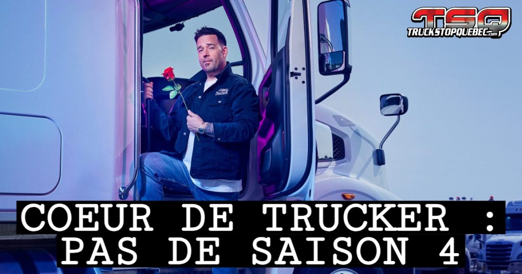 PA Méthot sur le marche-pied d'un camion, représentant l'émission Coeur de trucker qui a touché le cœur du public.