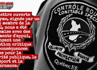 Les contrôleurs routiers brisent le silence : la lettre-choc d’un agent de la FCCRQ Agent de Contrôle routier Québec en uniforme, avec un extrait du texte, dénonçant la suspension des patrouilles et les risques pour la sécurité routière et publique depuis que les contrôleurs routiers ne peuvent patrouiller.