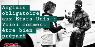 Anglais obligatoire aux États-Unis : Voici comment être bien préparé nspecteur routier américain discutant en anglais avec un camionneur lors d’une inspection, illustrant l'importance d'être bien préparé pour l'anglais obligatoire aux États-Unis.