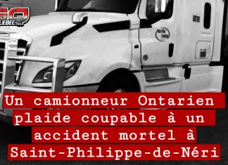 Un camionneur ontarien plaide coupable après un accident mortel à Saint-Philippe-de-Néri Le camionneur ontarien Gurjinder Singh a plaidé coupable à l'accusation liée à l'accident mortel sur l'autoroute 20. Sur la photo: Camion de l'entreprise.