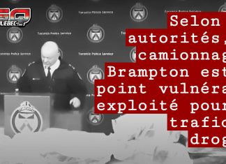 Camionnage, exploitation et drogue : Saisie de drogue record Photo d’une saisie de drogue à Toronto en 2024 montrant plusieurs blocs de cocaïne emballés et disposés sur une table, pour introduire le sujet de l'article Camionnage, exploitation et drogue : Brampton sous les projecteurs après une saisie record.