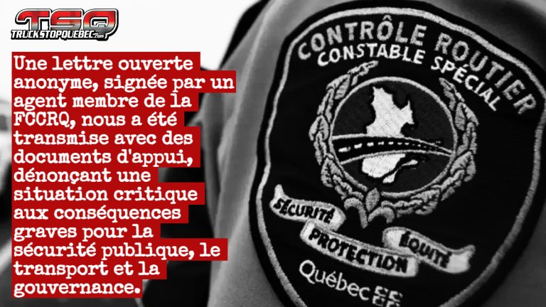 Les contrôleurs routiers brisent le silence : la lettre-choc d’un agent de la FCCRQ