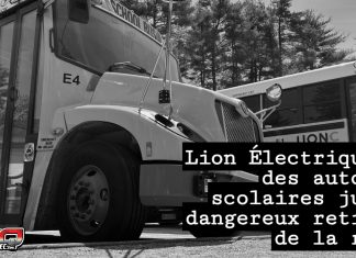 Lion Électrique : des autobus scolaires jugés dangereux retirés de la route Photo d’un autobus scolaire Lion Électrique stationné.