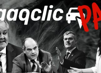 Comprendre le fiasco SAAQclic : l’ambition numérique qui a tourné au cauchemar Image illustrant le logo de SAAQclic entouré des visages de Denis Gallant (président de la commission d’enquête), Éric Caire (ancien ministre de la Cybersécurité), Éric Ducharme (ex-PDG de la SAAQ) et Geneviève Guilbault (vice-première ministre du Québec), représentant les figures clés du scandale entourant la plateforme numérique de la SAAQ.