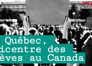 Projet de loi 89 : le Québec, épicentre des grèves au Canada Travailleurs en grève tenant des pancartes devant un édifice, représentant la hausse des grèves au Québec et les motivations derrière le projet de loi 89.