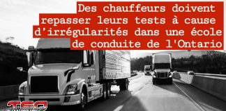 Des chauffeurs doivent repasser leurs tests à cause d’irrégularités dans une école de conduite de l’Ontario Deux camions circulent sur une route en Ontario, illustrant le rappel de chauffeurs sommés de repasser leurs tests à cause d’irrégularités dans une école de conduite.