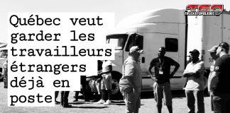 PTET : Québec veut garder les travailleurs étrangers déjà en poste Groupe de travailleurs étrangers dans le camionnage, symbolisant la volonté de maintenir les travailleurs étrangers temporaires du PTET au Québec qui sont déjà à l'emploi à leur poste.