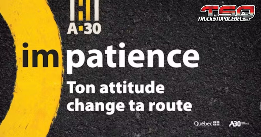 Affiche de la campagne « Ton attitude change ta route » en lien à la campagne de l’autoroute 30.