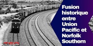 Transport de marchandises : Fusion historique entre Union Pacific et Norfolk Southern Un train de transport de marchandises dans un paysage désertique, illustrant la fusion historique de Union Pacific avec Norfolk Southern annoncée en 2025.