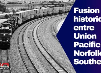 Transport de marchandises : Fusion historique entre Union Pacific et Norfolk Southern Un train de transport de marchandises dans un paysage désertique, illustrant la fusion historique de Union Pacific avec Norfolk Southern annoncée en 2025.