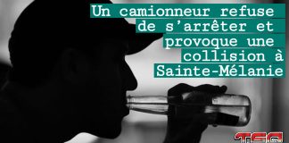 Un camionneur refuse de s’arrêter et provoque une collision à Sainte-Mélanie Un camionneur refuse de s’arrêter et provoque une collision à Sainte-Mélanie. (Photo : Ombre d'un homme qui consomme de la boisson).