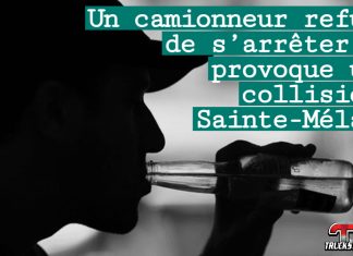Un camionneur refuse de s’arrêter et provoque une collision à Sainte-Mélanie Un camionneur refuse de s’arrêter et provoque une collision à Sainte-Mélanie. (Photo : Ombre d'un homme qui consomme de la boisson).