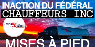 L’inaction du fédéral pousse des mises à pied chez Trans-West Camion Trans-West avec les mots « MISES À PIED », « INACTION DU FÉDÉRAL » et « CHAUFFEURS INC » superposés sur l’image, illustrant la crise actuelle dans l’industrie du transport et les impacts des décisions politiques.