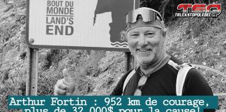 Arthur le Marcheur : 952 km de courage, plus de 32,000$ pour la recherche contre le cancer Arthur Fortin, surnommé Arthur le marcheur, souriant à son arrivée au Cap-Gaspé.