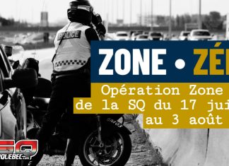 La Sûreté du Québec déploie ses opérations Zone Zéro du 17 juillet au 3 août 2025 éhicule de la Sûreté du Québec stationné sur l’autoroute lors d’une opération de sécurité routière dans une Zone Zéro, visant à prévenir les comportements dangereux.