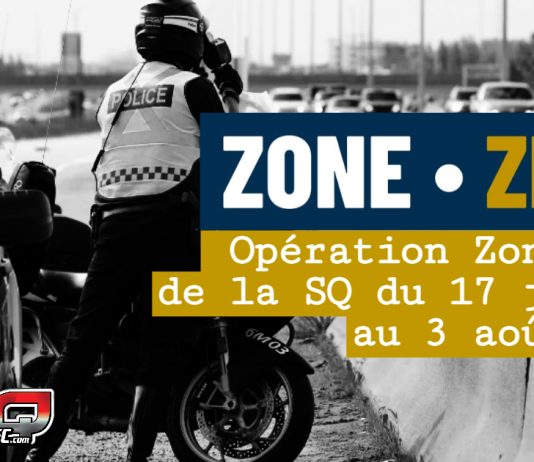 La Sûreté du Québec déploie ses opérations Zone Zéro du 17 juillet au 3 août 2025 éhicule de la Sûreté du Québec stationné sur l’autoroute lors d’une opération de sécurité routière dans une Zone Zéro, visant à prévenir les comportements dangereux.