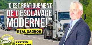 « Le problème des camionneurs inc. persiste! » : Réal Gagnon dénonce le modèle Chauffeur Inc. sur Radio X Image du podcast Dans le Mid sur CHOI Radio X, montrant des camions et une photo de Réal Gagnon, président de Trans-West, qui dénonce le modèle Chauffeur Inc, accompagné du logo de la station.