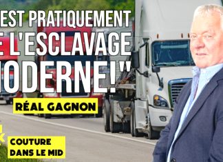 « Le problème des camionneurs inc. persiste! » : Réal Gagnon dénonce le modèle Chauffeur Inc. sur Radio X Image du podcast Dans le Mid sur CHOI Radio X, montrant des camions et une photo de Réal Gagnon, président de Trans-West, qui dénonce le modèle Chauffeur Inc, accompagné du logo de la station.
