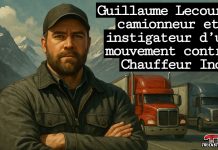 Guillaume Lecours : camionneur et instigateur d’un mouvement contre Chauffeur Inc Affiche crée par Guillaume Lecours, camionneur, qui a créé un mouvement contre le stratagème Chauffeur Inc.