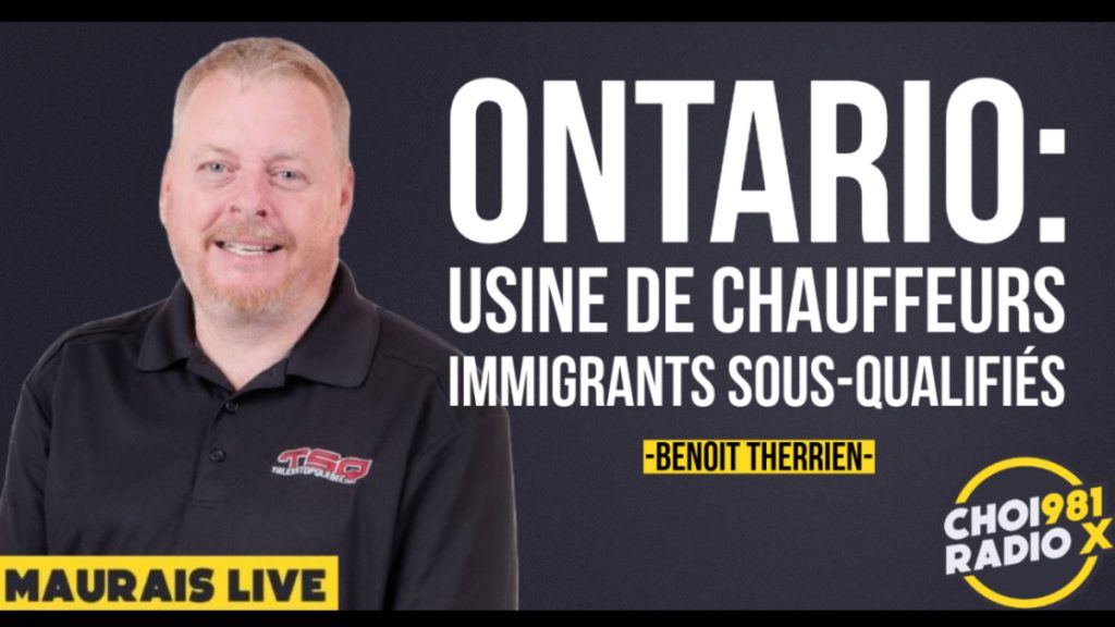 Photo de Benoit Therrien dans l’émission Maurais Live à CHOI 98,1 Radio X, pour parler du stratagème Chauffeur Inc et les dérives en Ontario.