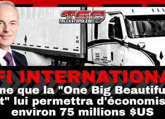 One Big Beautiful Bill Act : TFI prévoit économiser 75M$ Alain Bédard, PDG de TFI International, devant un camion de l’entreprise, avec un titre annonçant que la loi américaine « One Big Beautiful Bill Act » devrait générer environ 75 millions $ US d’économies.