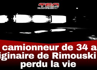 Camionneur décédé à Saint-Moïse : un bilan routier tragique pour le Québec Gyrophare de police allumé en noir et blanc avec un bandeau rouge annonçant la mort d’un camionneur de 34 ans originaire de Rimouski.