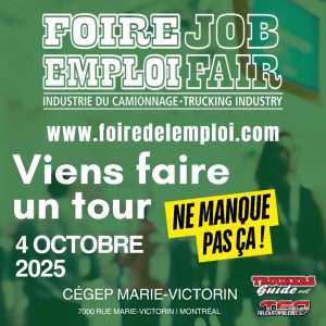 Publicité pour la Foire Emploi Camionnage de Montréal.