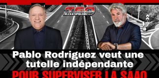 Pablo Rodriguez veut une tutelle indépendante pour la SAAQ Montage graphique montrant François Legault et Pablo Rodriguez avec le titre : Pablo Rodriguez veut une tutelle indépendante pour superviser la SAAQ, réalisé par Truck Stop Québec.
