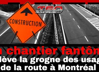 Des chantiers fantômes soulèvent la grogne des usagers de la route à Montréal Chantiers fantômes : un panneau orange de construction sur une autoroute déserte, avec le titre « un chantier fantôme soulève la grogne des usagers de la route à Montréal