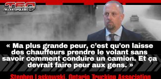 L’OTA avertit : « Ma plus grande peur, c’est des gens qui ne savent pas conduire un camion » Citation de Stephen Laskowski, président de l’Ontario Trucking Association OTA, sur fond d’image dramatique de camionnage hivernal : « Ma plus grande peur, c’est qu’on laisse des chauffeurs prendre le volant sans savoir comment conduire un camion. Et ça devrait faire peur aux gens. »