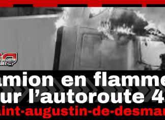 Camion en flammes sur l’autoroute 40 à Saint-Augustin-de-Desmaures Camion en flammes sur l’autoroute 40 à Saint-Augustin : le conducteur indemne