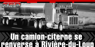 Accident : Un camion-citerne se renverse à Rivière-du-Loup Un accident impliquant un camion-citerne s’est produit hier matin à l’extrémité du boulevard Industriel à Rivière-du-Loup. Sur l'image : un camion citerne et le texte précédent.